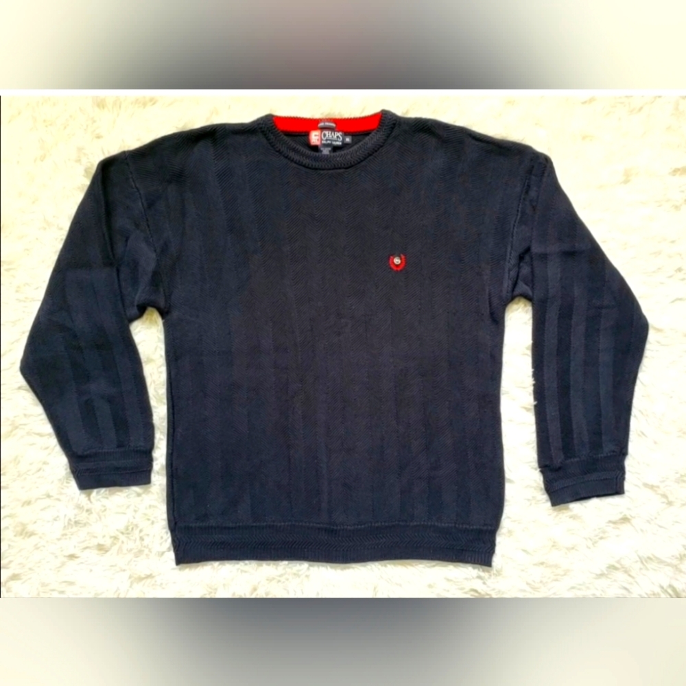Vintage Y2k Chaps Ralph Lauren Navy Blue Crewneck Sweater Size XL EUC